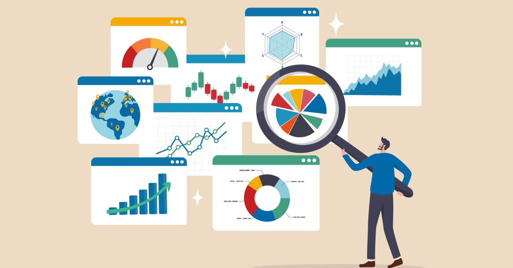 Graphic illustration of Charts and diagrams with finanical statistics